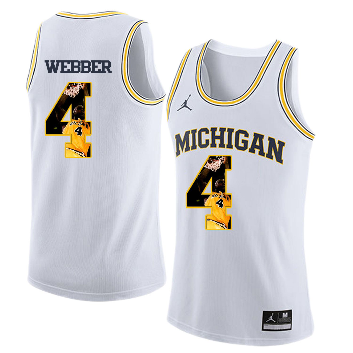 Men Jordan University of Michigan Basketball White 4 Webber Fashion Edition Customized NCAA Jerseys